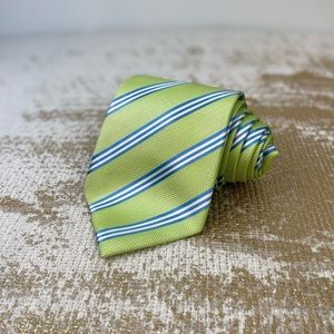 TASSO ELBA SPA Men’s Green, Blue & White Stripe Silk Necktie | Business Career